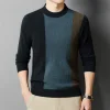 Striped pure wool trendy crew neck sweater