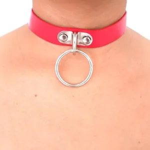 pornhint Pornhint Slave Collar Red BDSM collar, Fetish Vegan Leather, Hand Crafter Bondage collar choker, necklace o ring