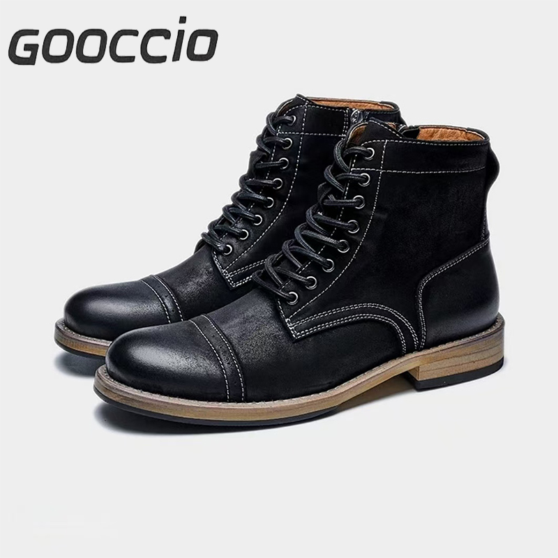 DT201 Retro-Style Cowhide Martin Boots For Men GOOCCIO   