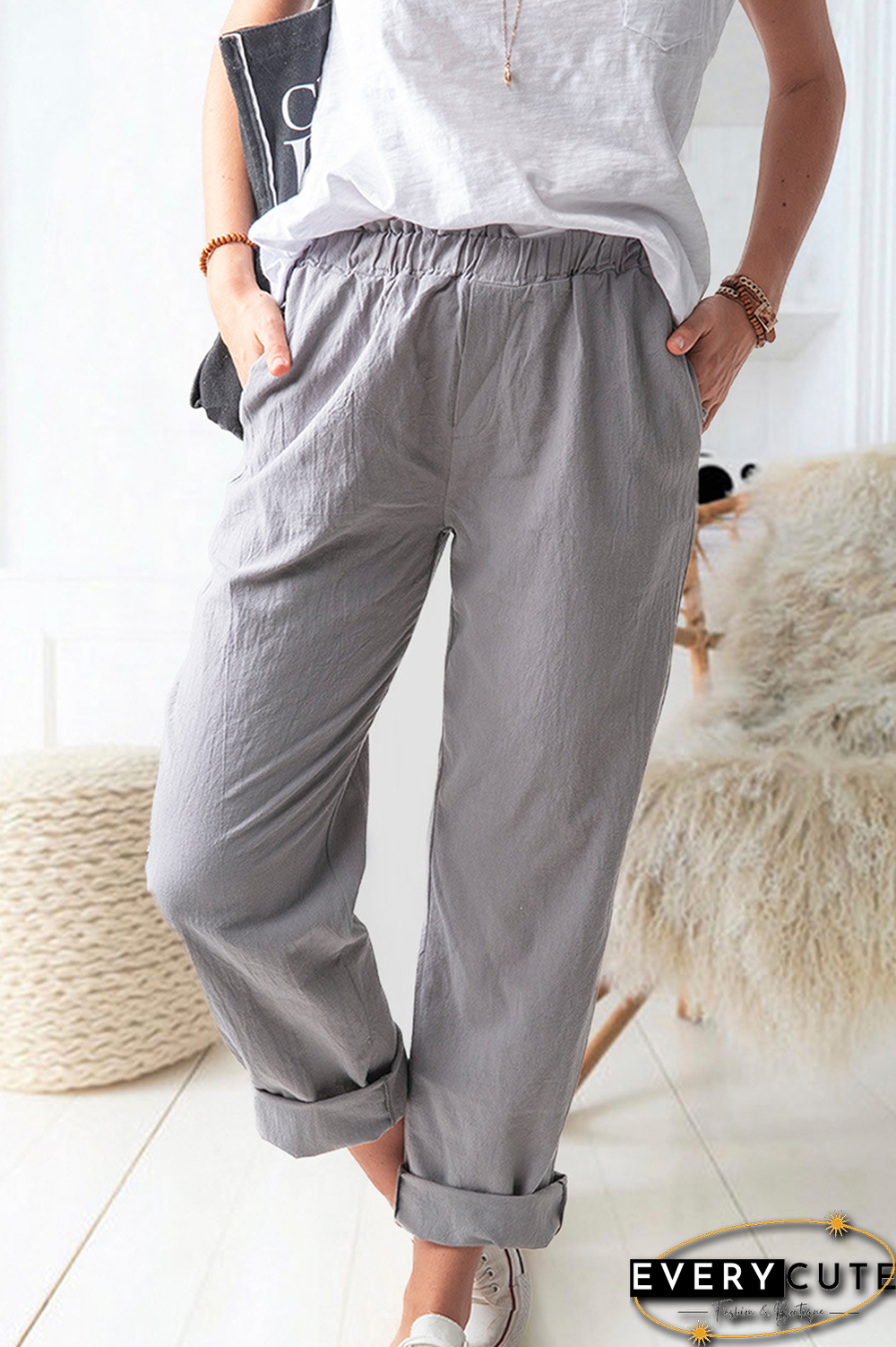 Casual Solid Basic Straight Solid Color Bottoms