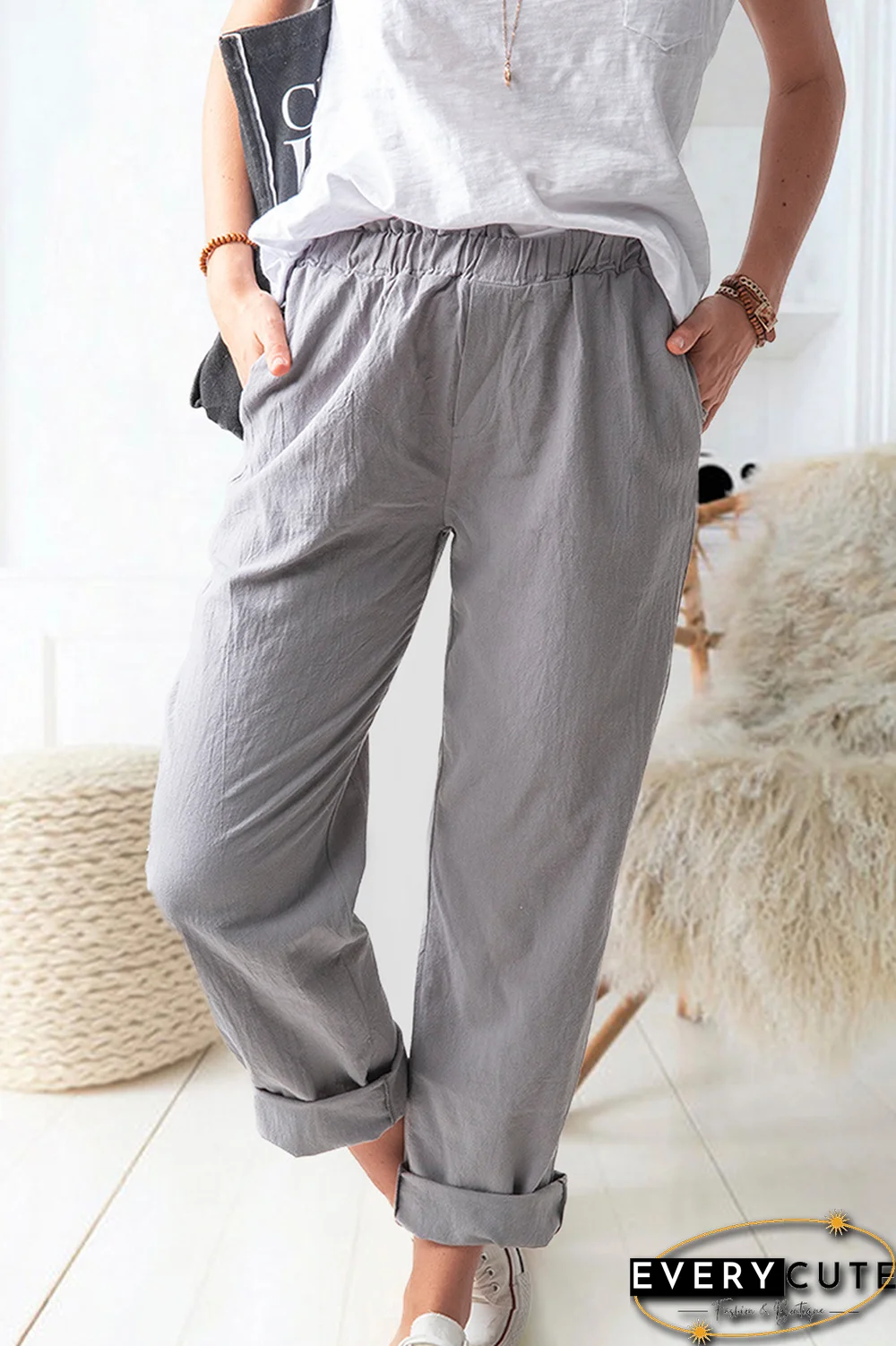 Casual Solid Basic Straight Solid Color Bottoms