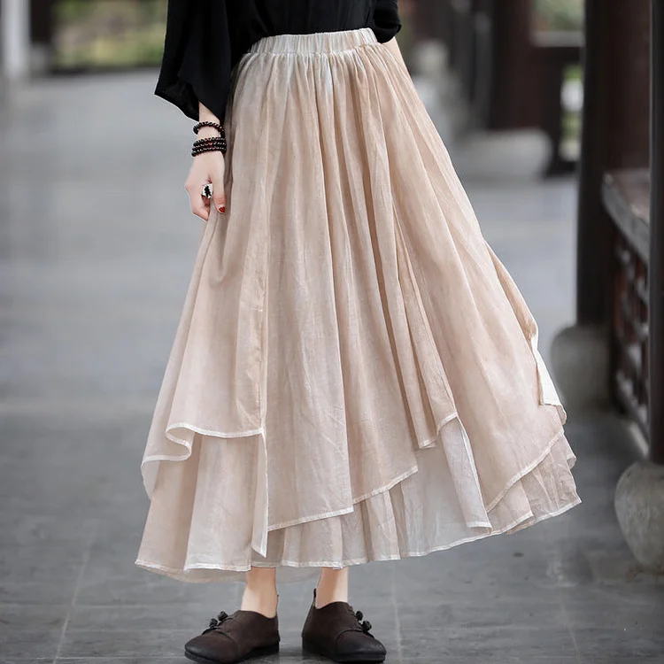 Cotton Linen Cozy Solid Patchwork Casual Skirt