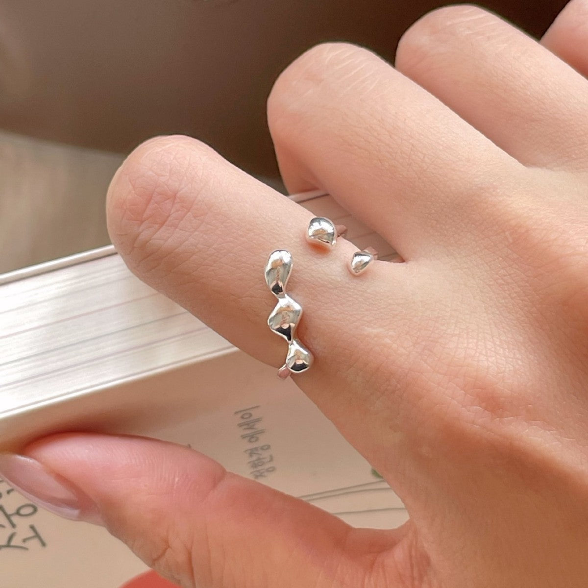 925 Sterling Silver Women Korean Stripe Geometric Silver Rings