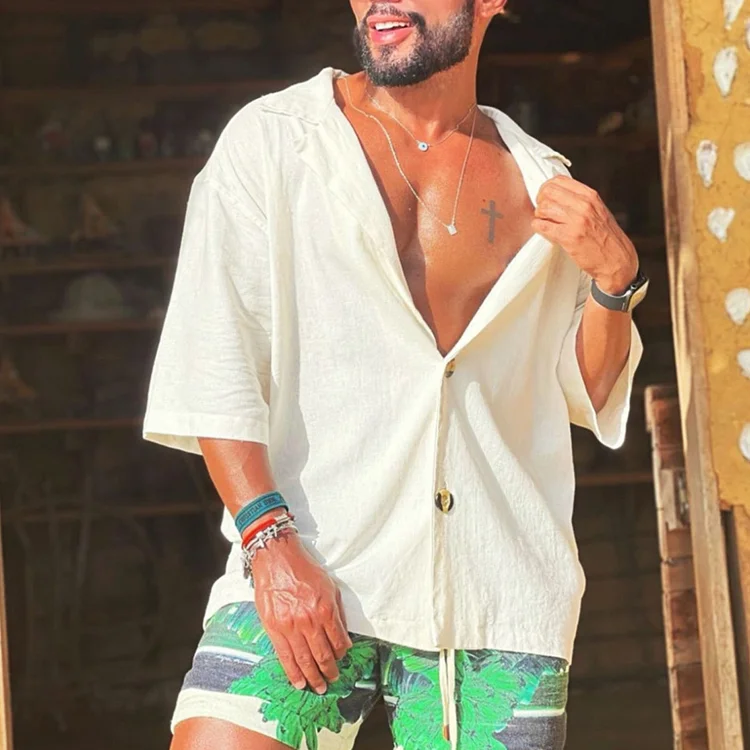 Men's Vacation Linen Half Sleeve Shirt 98eb