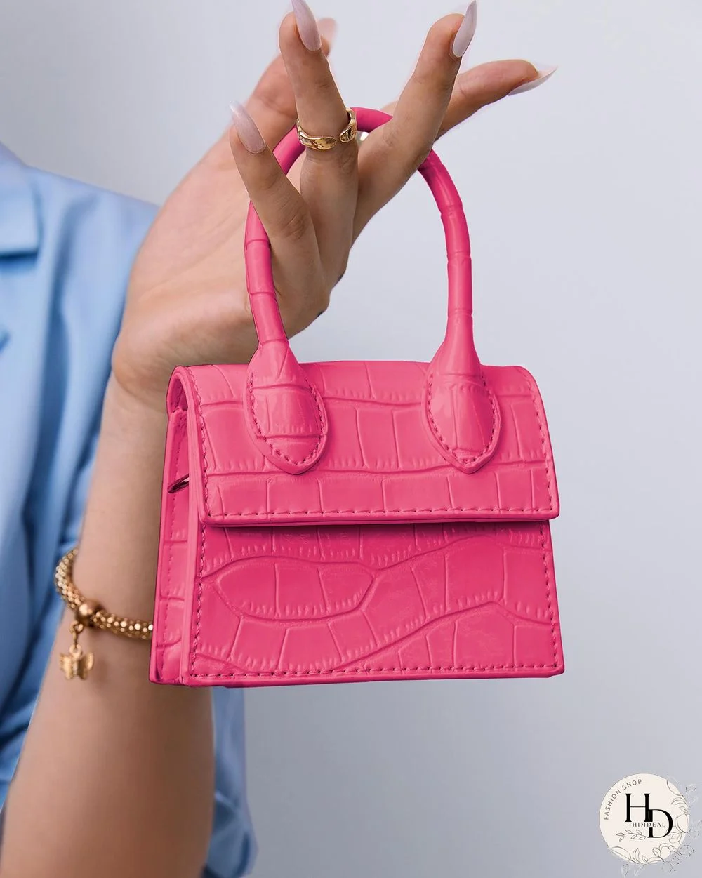 Croc Embossed Flap Satchel Bag