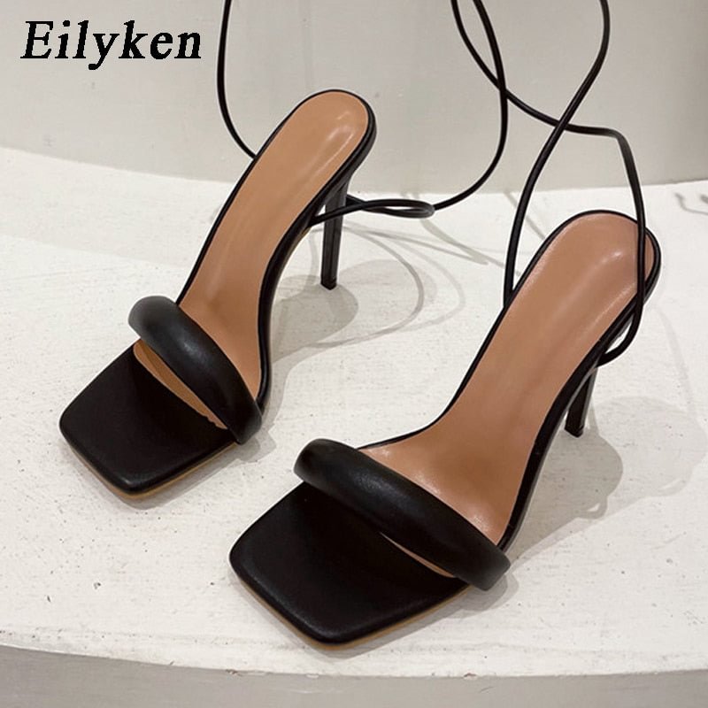 Eilyken 2022 New Ankle Strap Green Women's High Heels Sandals Square toe Female Party Shoes Sandalias de mujer