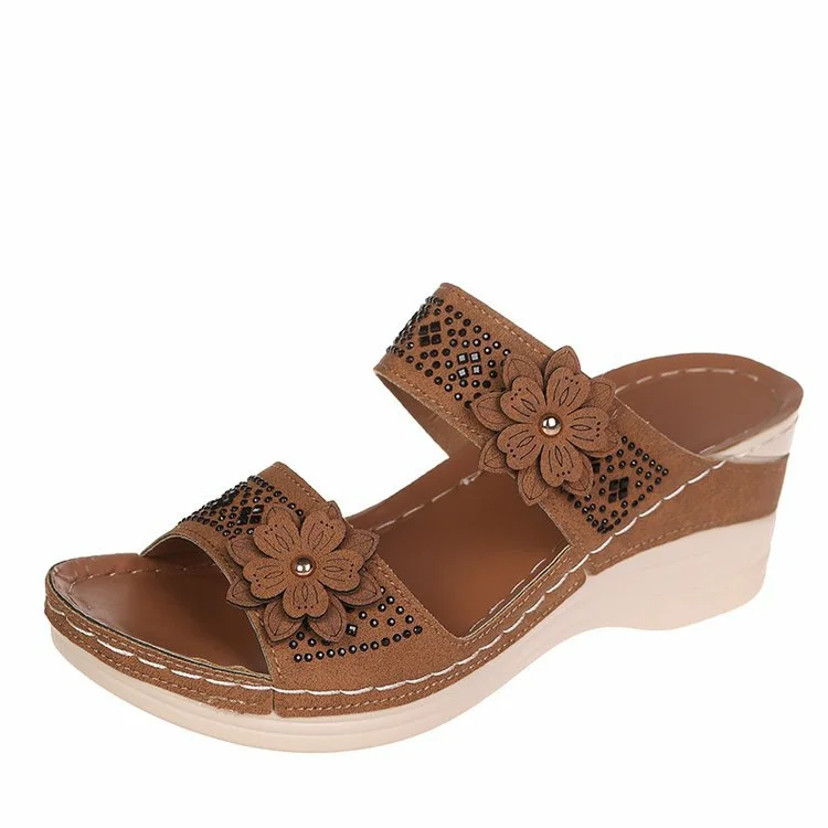 Yyvonne Summer Retro Leisure Flowers High Heel Woman's Slope And Slippers Breathable Feet Comfortable