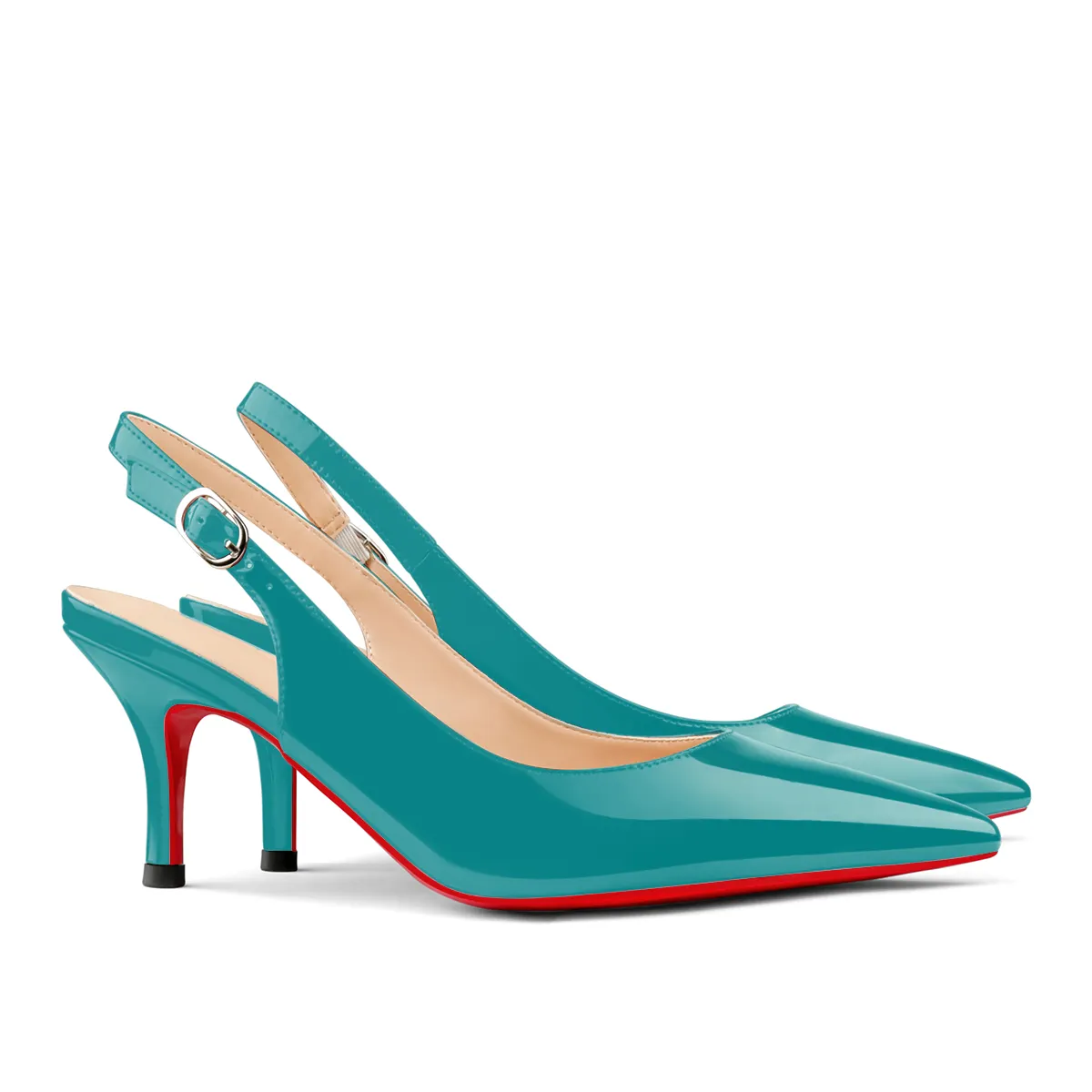 60mm Women's Pointed Toe Slingback Shoes Kitten Heel Red Bottom Pumps Comfortable Dress Patent-vocosishoes