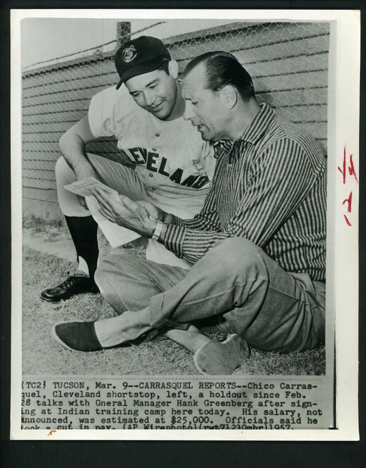 Hank Greenberg & Chico Carrasquel 1957 Press Photo Poster painting Cleveland Indians