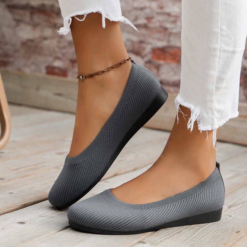 Autumn Flat Round Toe Slip-on Shallow Mouth Knitted Fashion Versatile Shoes