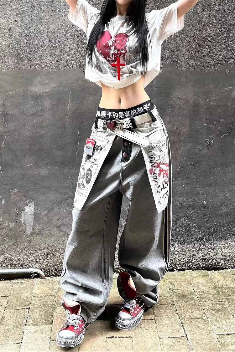 High Street Distressed Inside-Out Printed Denim Pants