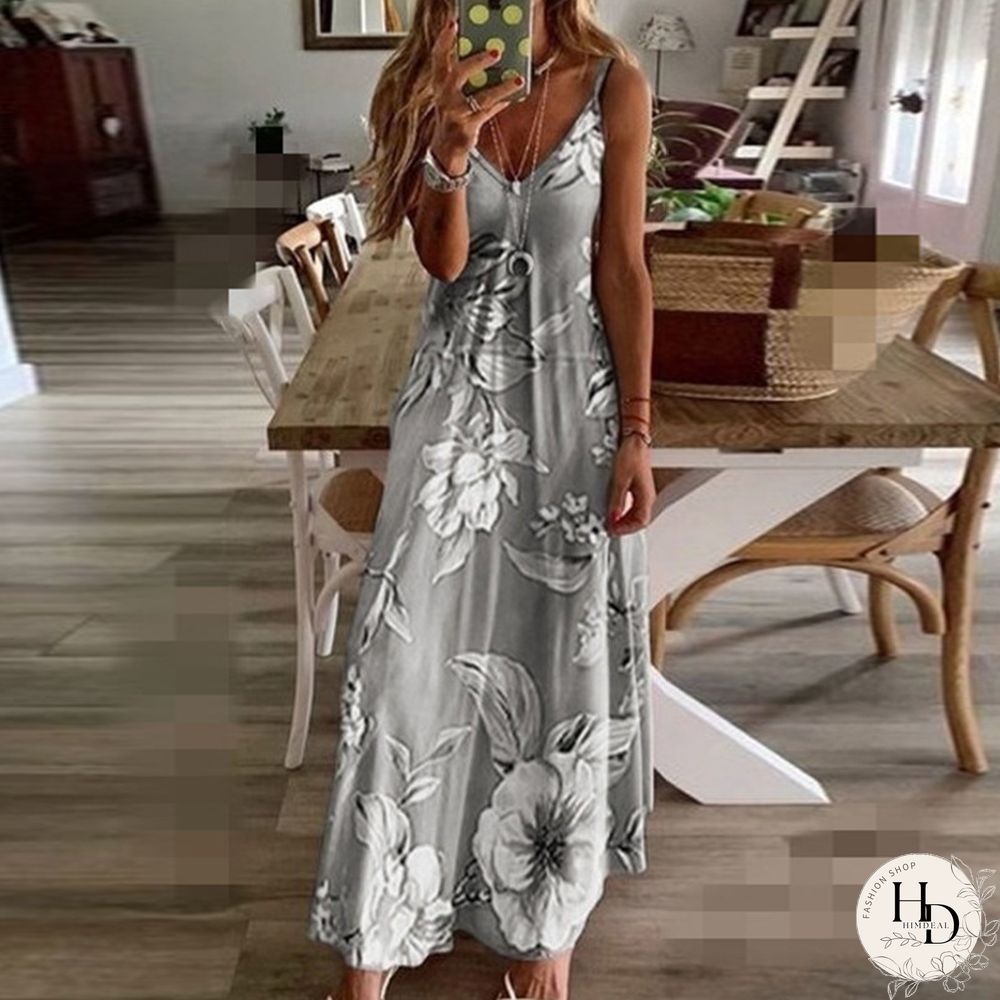Plus Size Floral Print Sling Maxi Dress