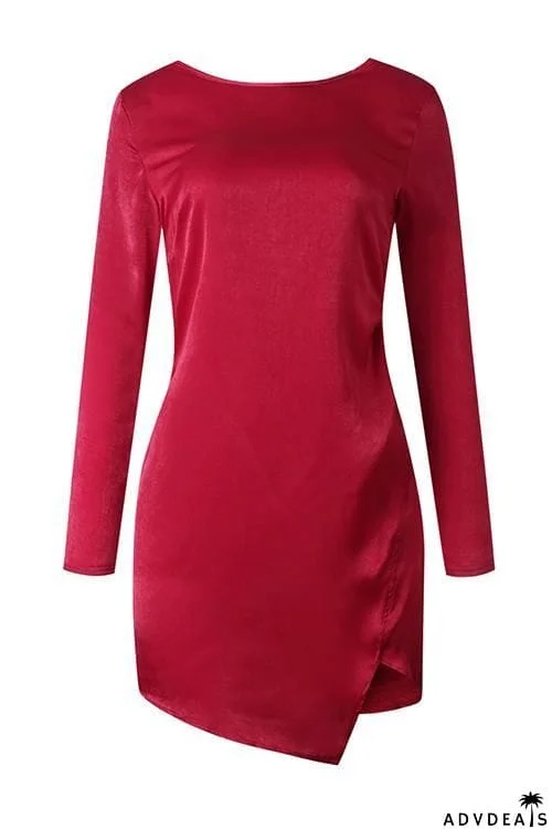Slit Backless Long Sleeve Mini Dress