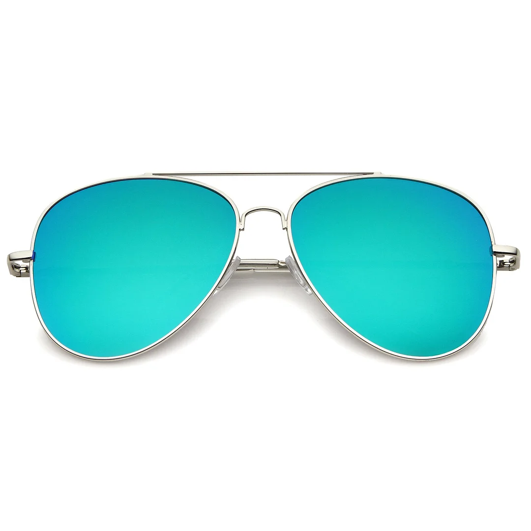 Large Full Metal Color Mirror Teardrop Flat Lens Aviator glasses 60mm
