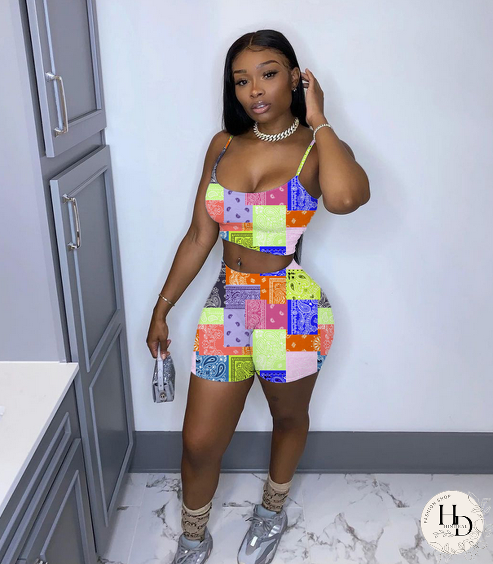 Graphic Bandana 2 Piece Tracksuit Set Women Printed Casual Sport Cute Sexy Club Outfits For Women Matching Sets Top Sets