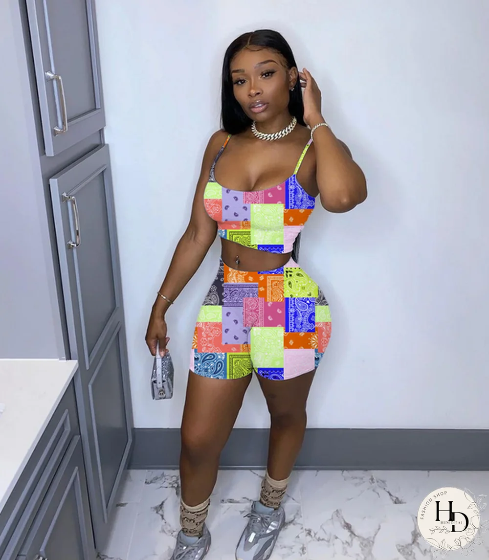 Graphic Bandana 2 Piece Tracksuit Set Women Printed Casual Sport Cute Sexy Club Outfits For Women Matching Sets Top Sets
