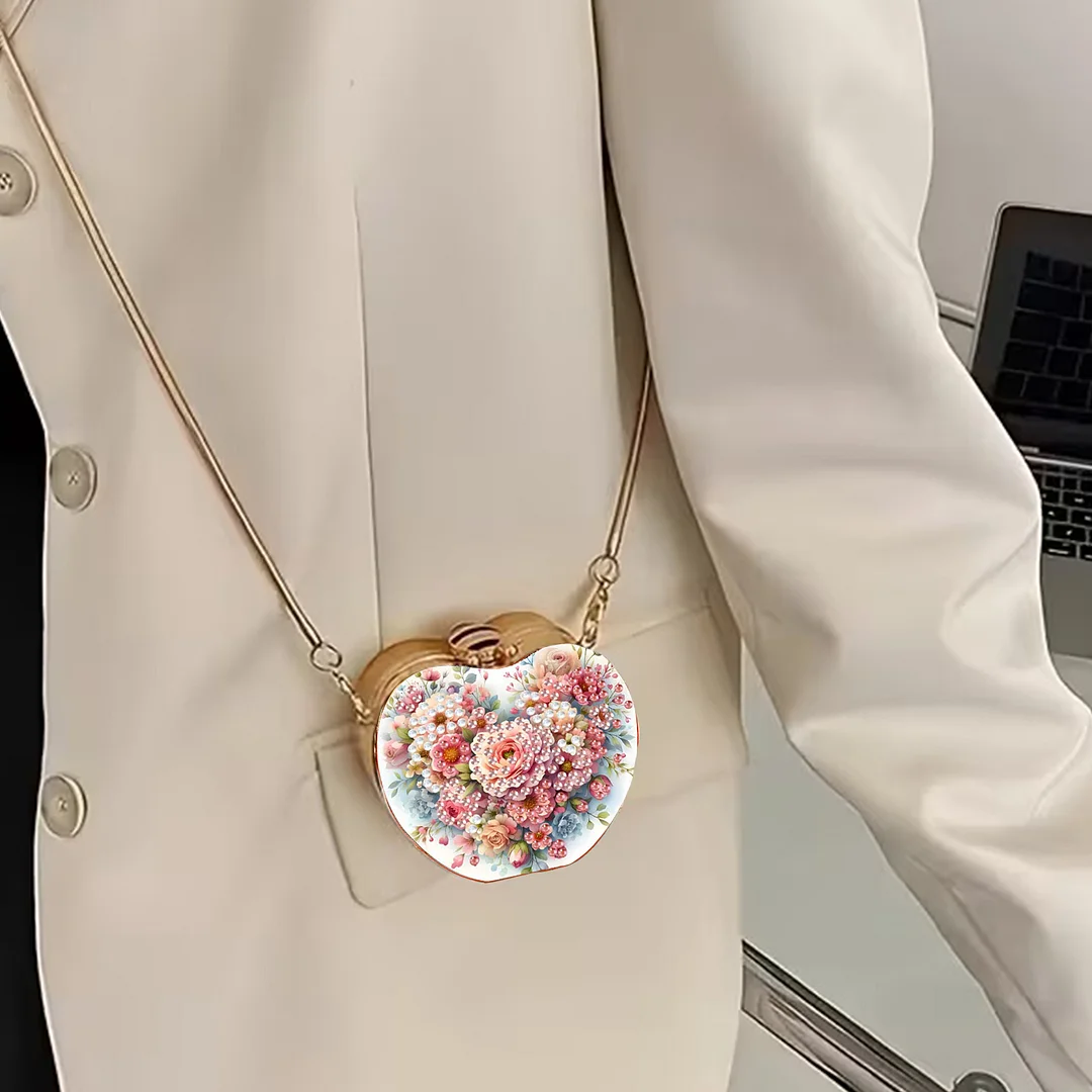 Flowers DIY Acrylic Love Diamond Art Painting Card Case Wallet with Chain Small Diamond Painting Crossbody Bag for Adults Women Girls Gift