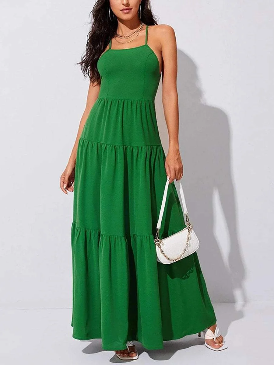 Sleeveless open-back lace-up maxi dress