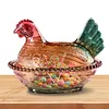 Hen Nest Glass Dish with Lid Crystal Glass Candy Jar Thicken Hen-Shaped Fruit Bowl Vintage Dessert Snack Plate for Home Decoration