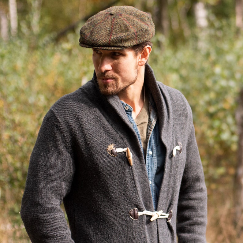 SHELBY Harris Tweed Genuine Scottish 8 Panels Newsboy PEAKED  Cap Applejack Bandit Hooligan Vintage Gangster Wool Fall Hat GREEN-RED