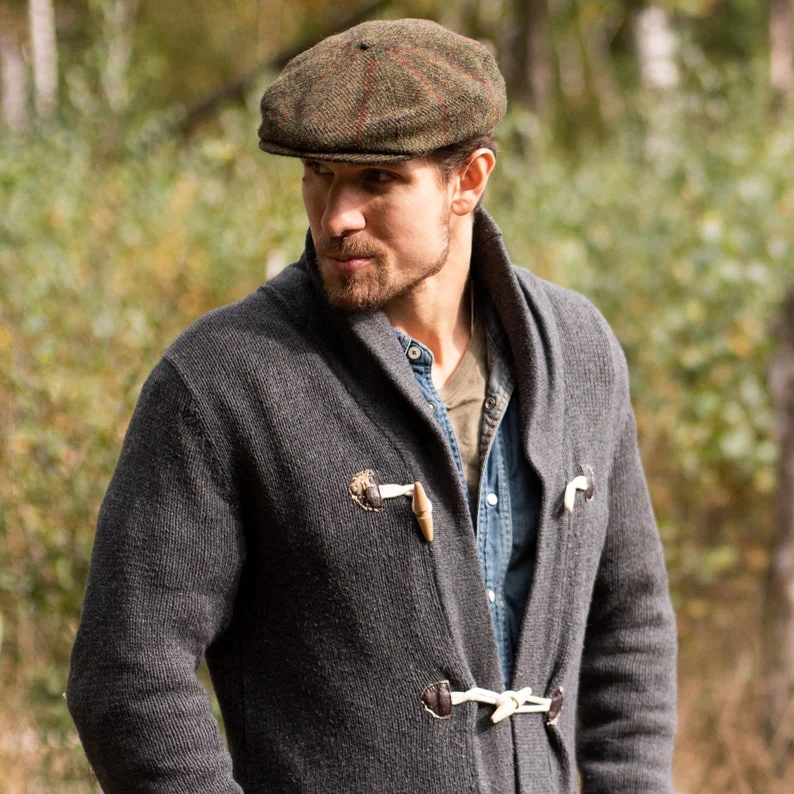 SHELBY Harris Tweed Genuine Scottish 8 Panels Newsboy PEAKED  Cap Applejack Bandit Hooligan Vintage Gangster Wool Fall Hat GREEN-RED