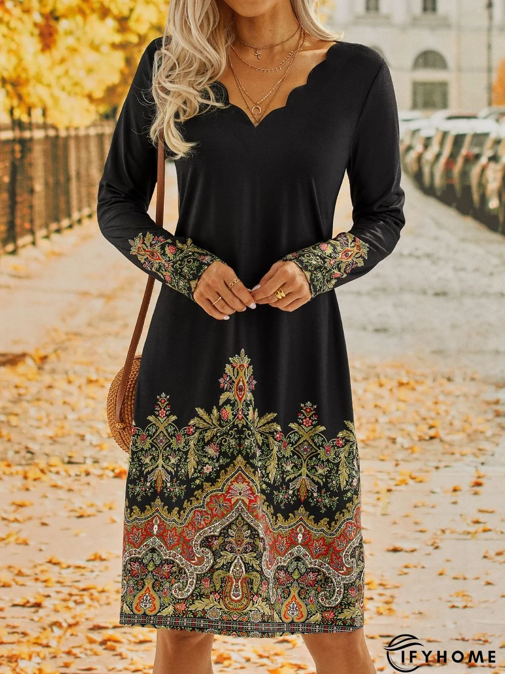 Long Sleeve Casual Printed Dress | IFYHOME