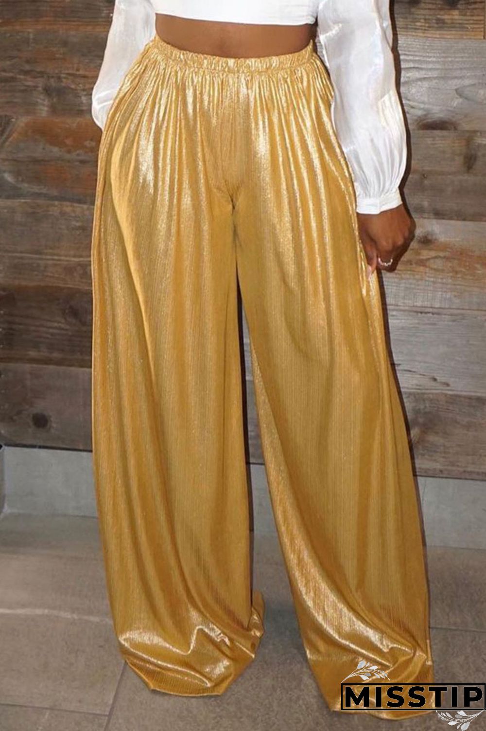 Champagne Casual Solid Patchwork High Waist Straight Solid Color Bottoms