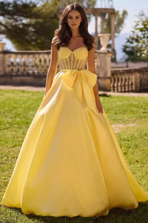 Yellow Sweetheart Beadings A-Line Bow Prom Dress ZT0746