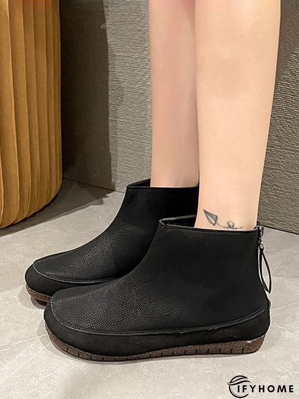 Vintage Plain Split Join Back Zip Boots | IFYHOME