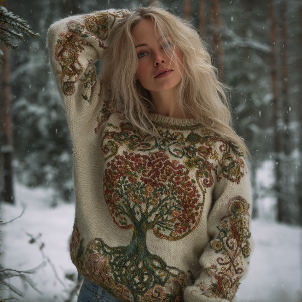 Vintage Colorful Tree Of Life Vintage Crew Neck Sweater elevenforest