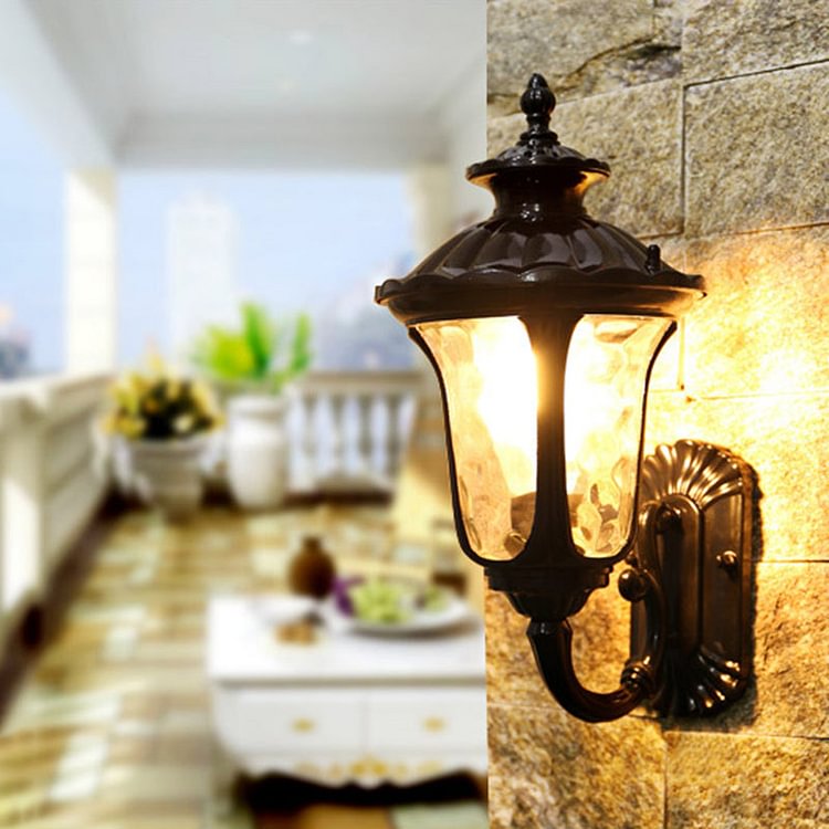 Water Glass Lotus Sconce Light Farmhouse 1 Bulb Outdoor Wall Mounted Lamp in Brass/Black