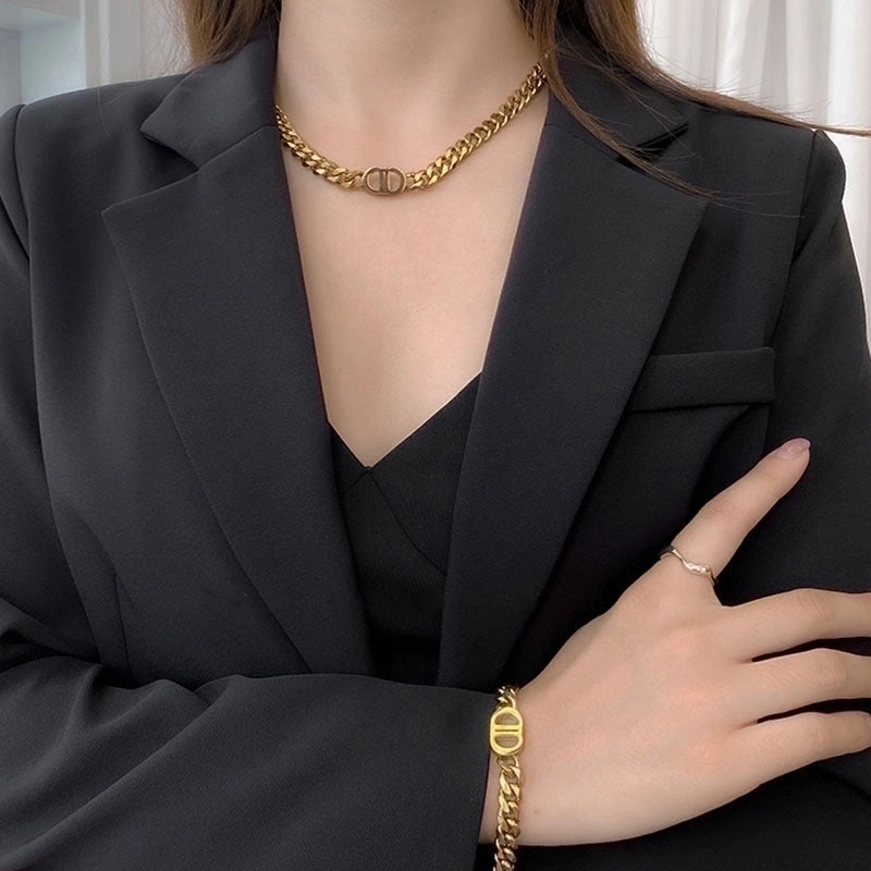 Hip-hop Rock Letter Titanium Steel Plating Hollow Out 18k Gold Plated Bracelets Necklace