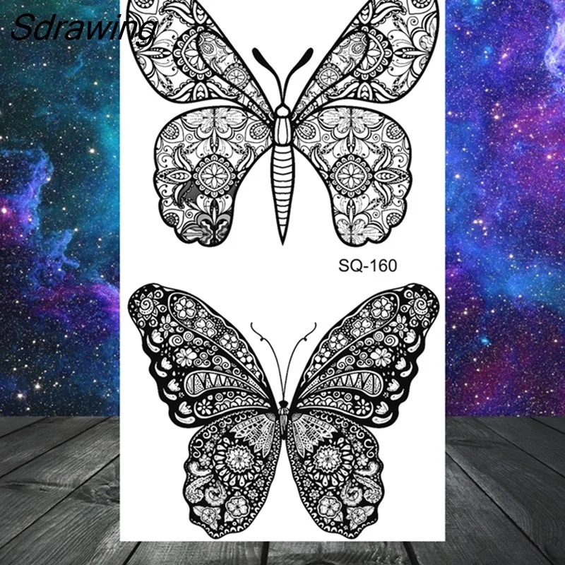 Sdrawing Tribal Anchor Scorpion Dragon Thorns Temporary Tattoos For Women Men Kids Cross Tatoo Butterfly Skull Fake Tattoo Small