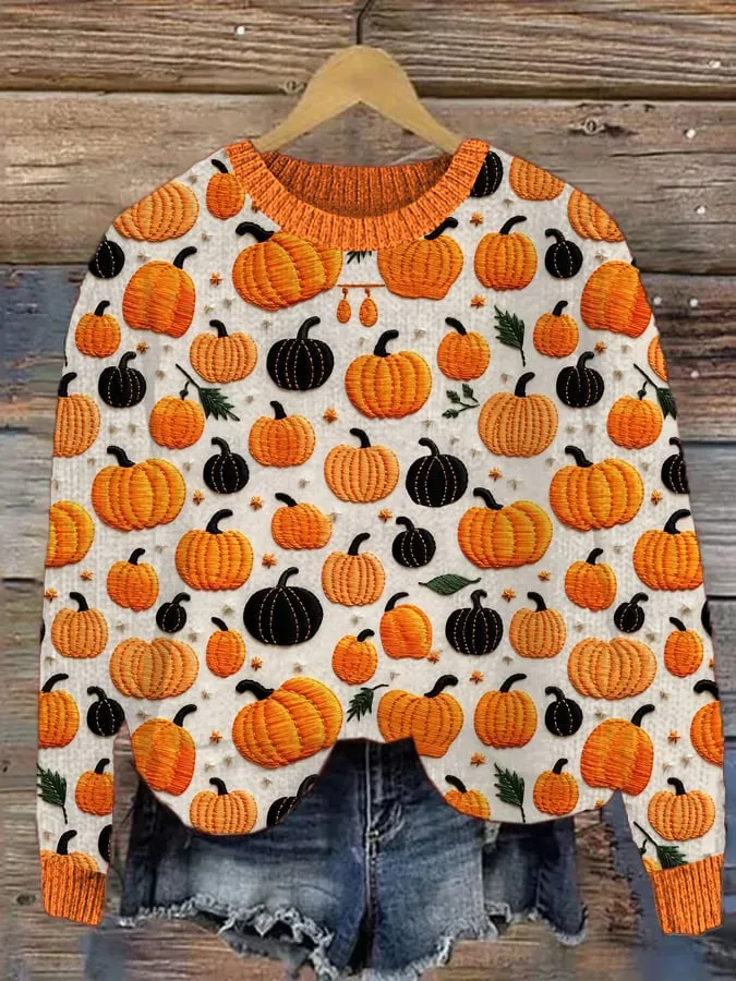 Women's Pumpkin Print Sweater 