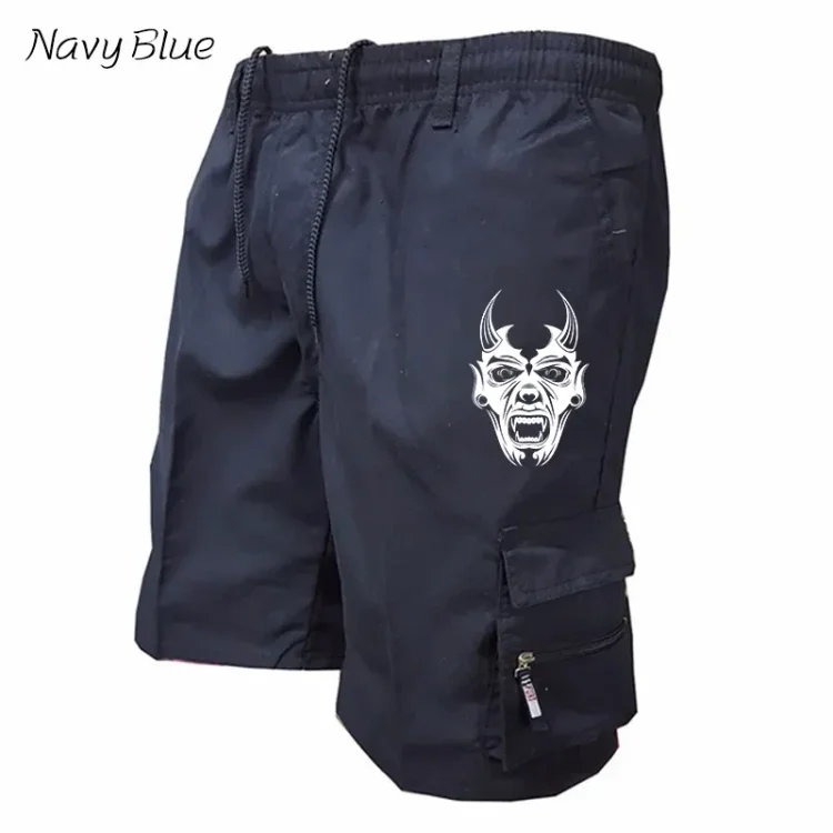 Damulin Men's Summer Cargo Shorts Casual Pants with Elastic Bands Fashionable Men's Clothing Japanese Ghost Face Printed New Workwear