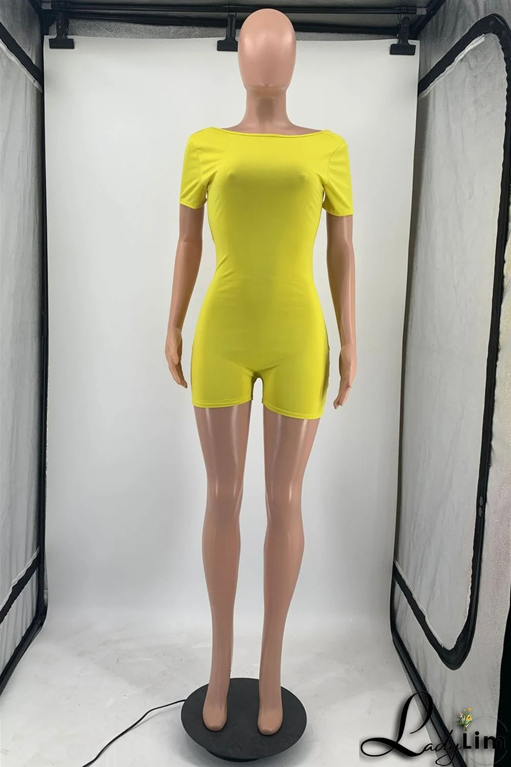 Yellow Fashion Casual Solid Basic O Neck Skinny Romper