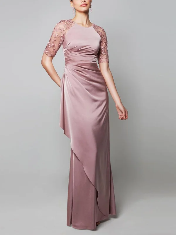 Round Neck Solid Color Lace Maxi Dress