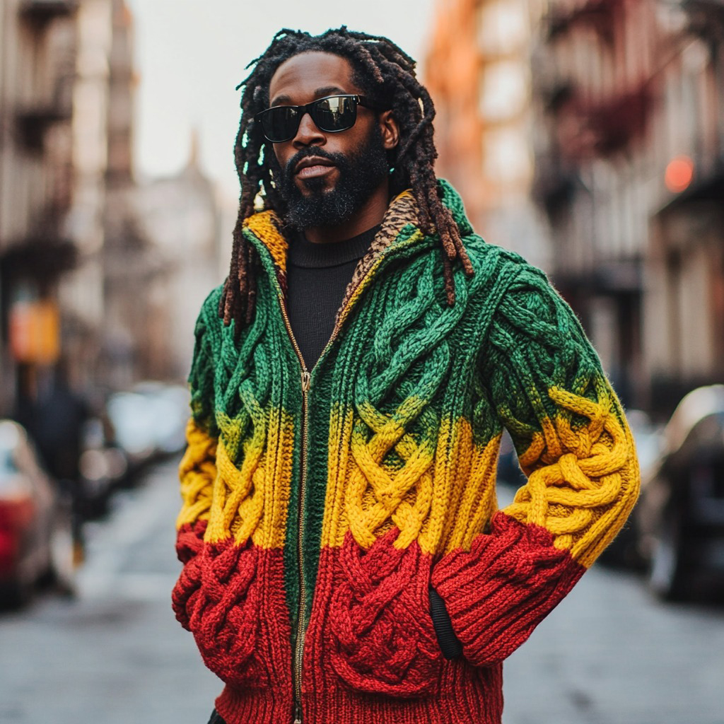 Reggae Gradient Chunky Cable Knit Zipper Hooded Cardigan wearshes