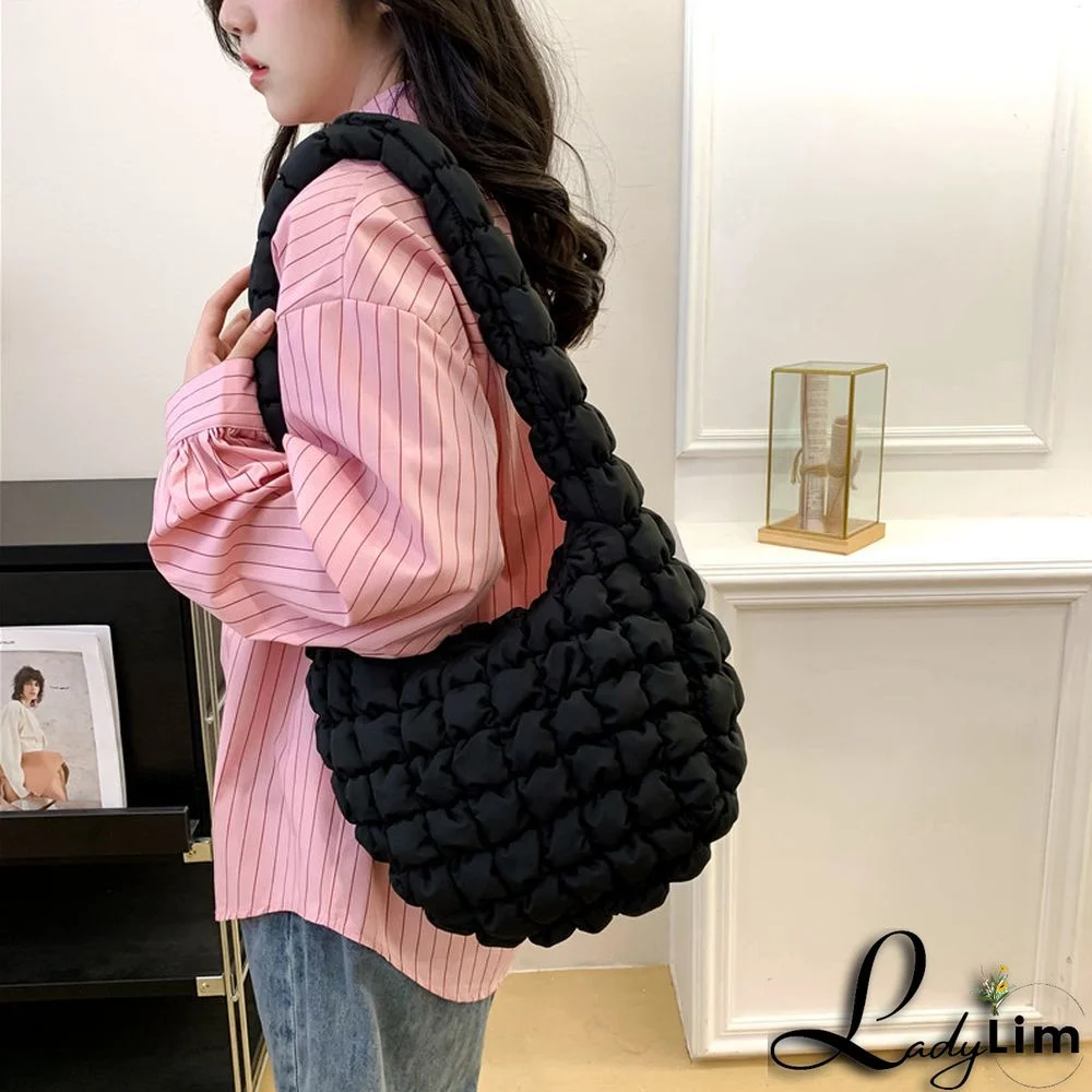 Cloud bag pleated puff bag women's one-shoulder down bag Casual large-capacity dumpling bag