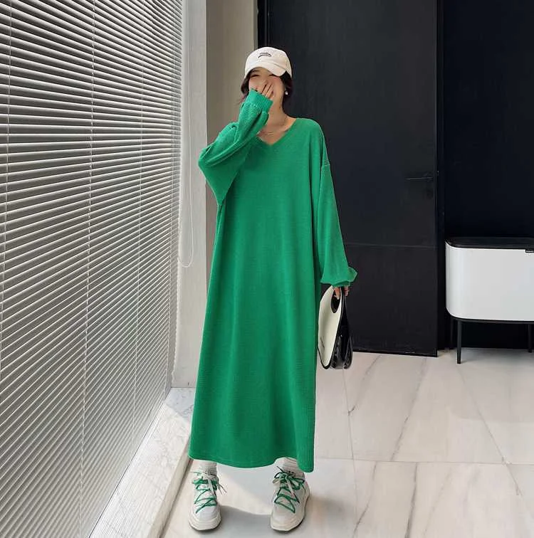 Chic Solid Color Long Sleeve Maxi Dress