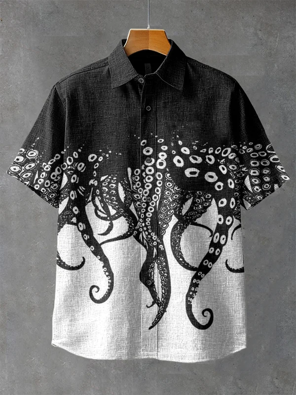 Men's Colorblock Fun Octopus Tentacles Print Short Sleeve Shirt