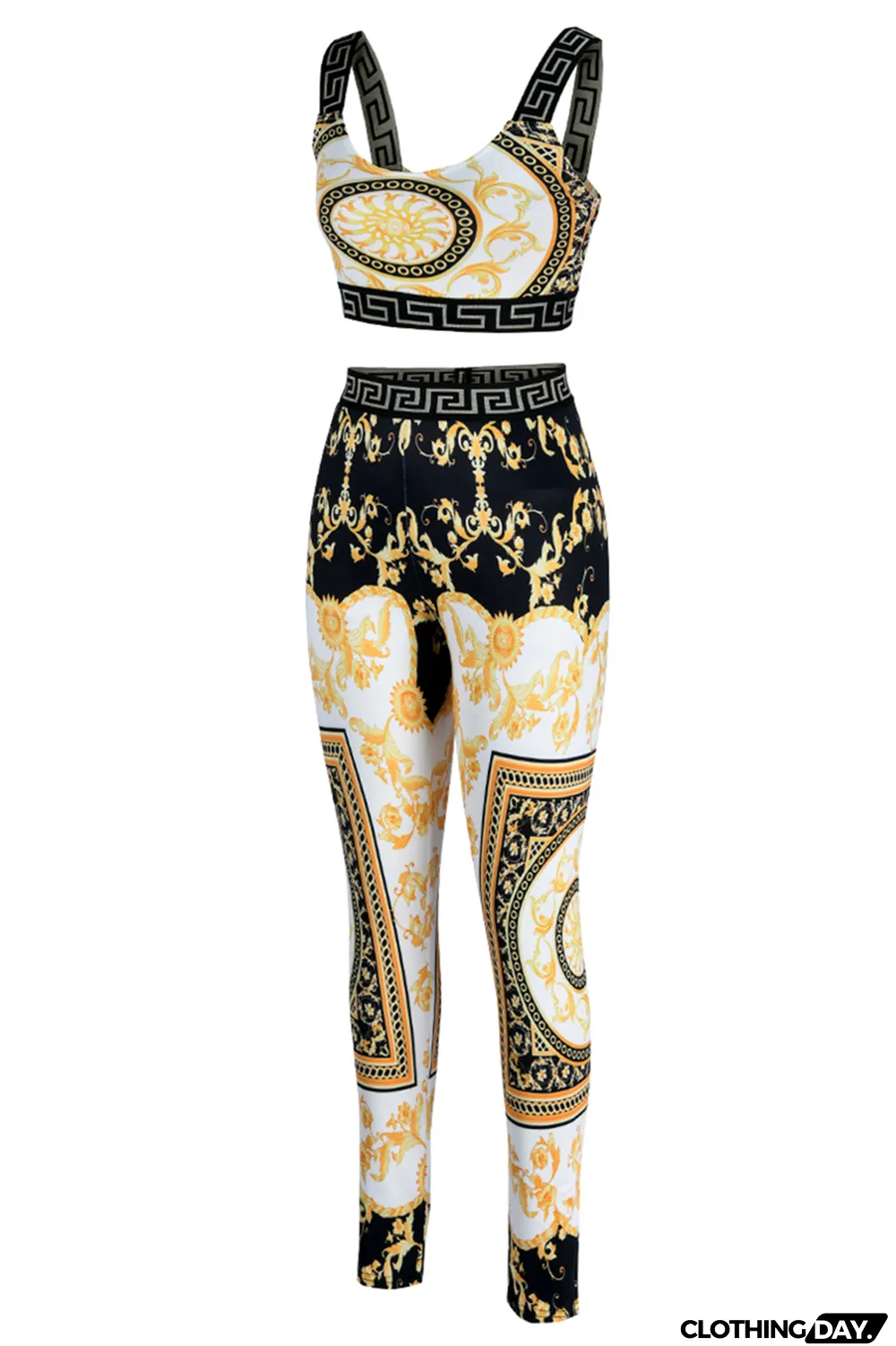 Black Fashion Casual Print Patchwork Backless O Neck Sleeveless Two Pieces