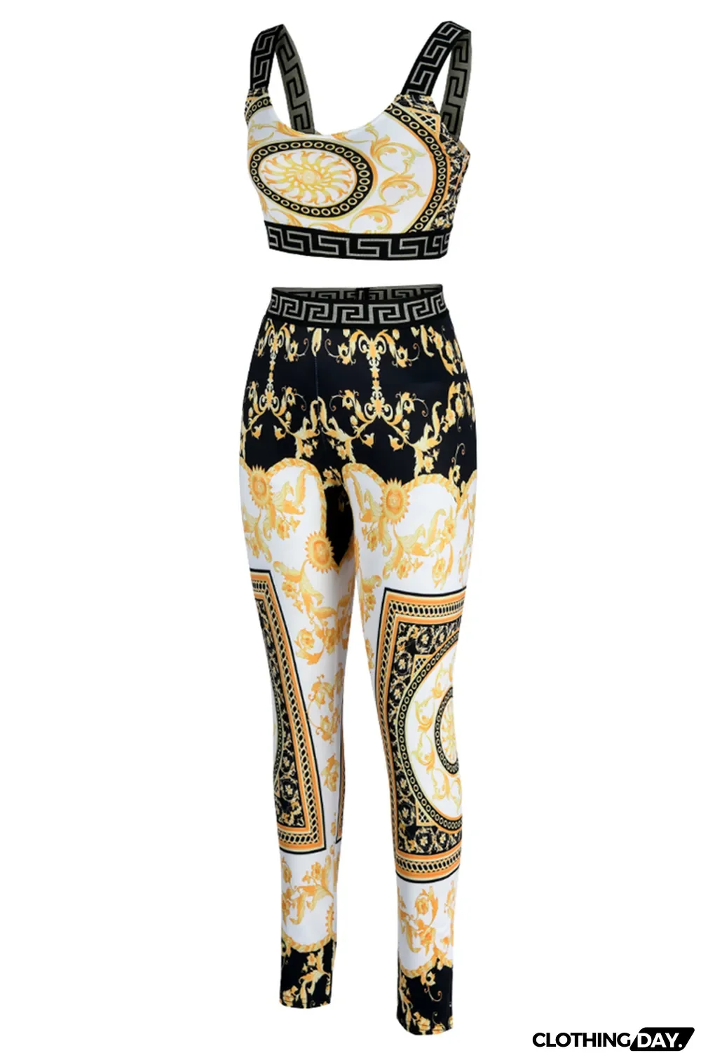 Black Fashion Casual Print Patchwork Backless O Neck Sleeveless Two Pieces