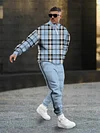Men's fashion casual color match print long sleeve two piece set
