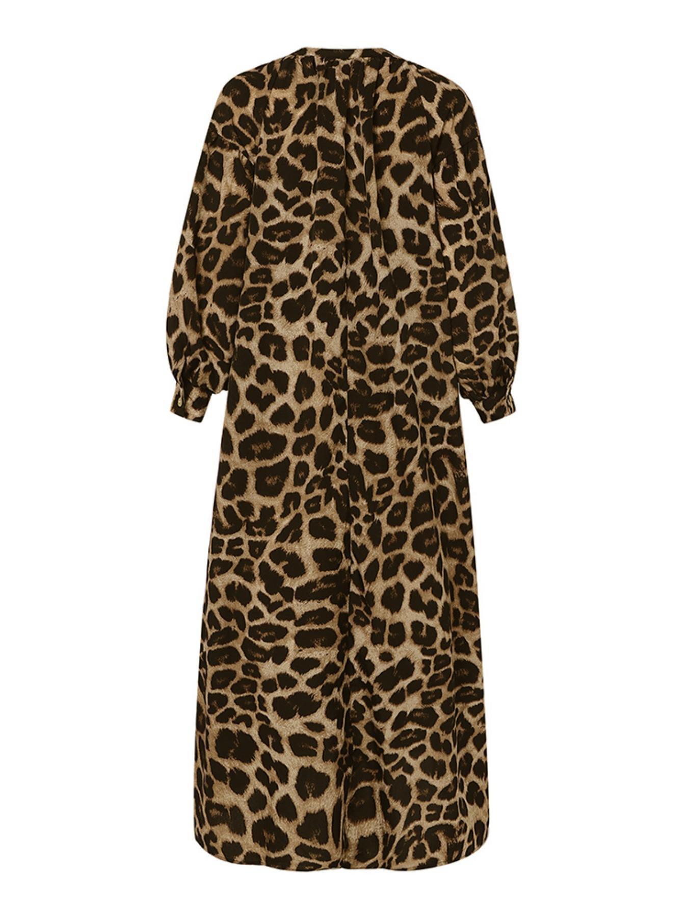 Women's Casual Boho All-Over Leopard Print Dress, Street Long Dress for Vacation Wear, Ladies Clothes for Daily Wear