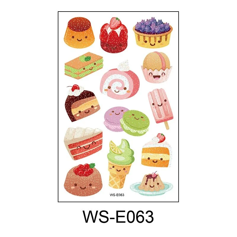 10 Kinds Glitter Powder Temporary Tattoos Cartoon Ice Cream Candy Cakes Kids Fake Tattoo Sticker Cute Party Makeup Tools