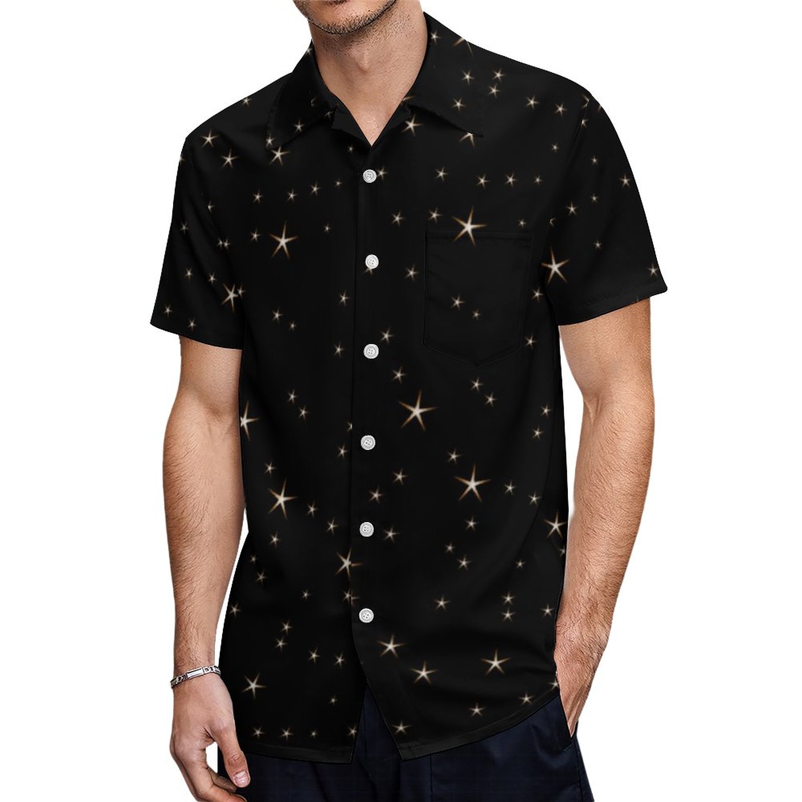 Gold Stars On Black Hawaiian Shirt Mens Button Down Plus Size Tropical Hawaii Beach Shirts