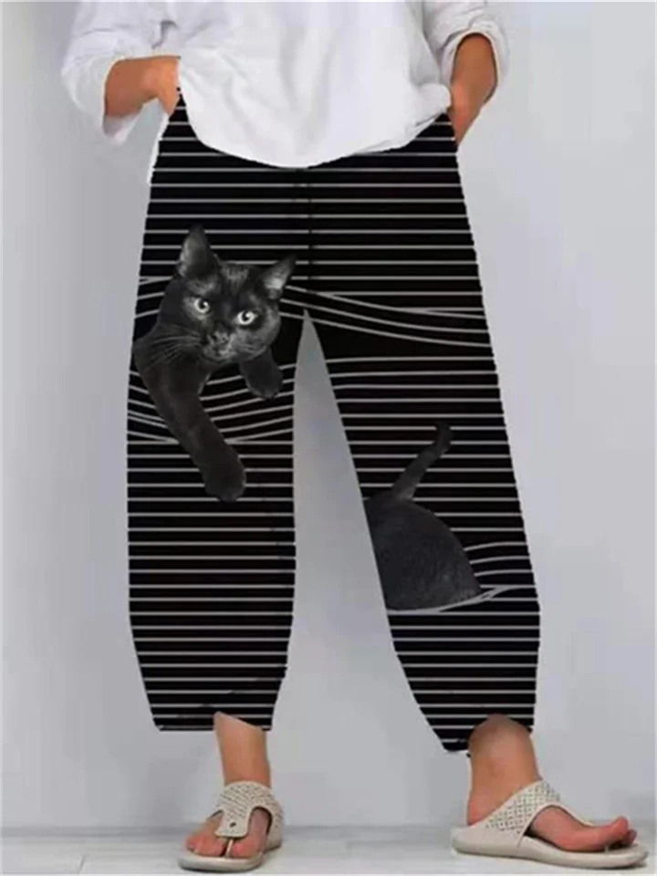 Women's Striped Casual Pants 3D Cartoon Animal Pattern Nine-quarter Pants S M L XL 2XL 3XL 4XL 5XL-Cosfine