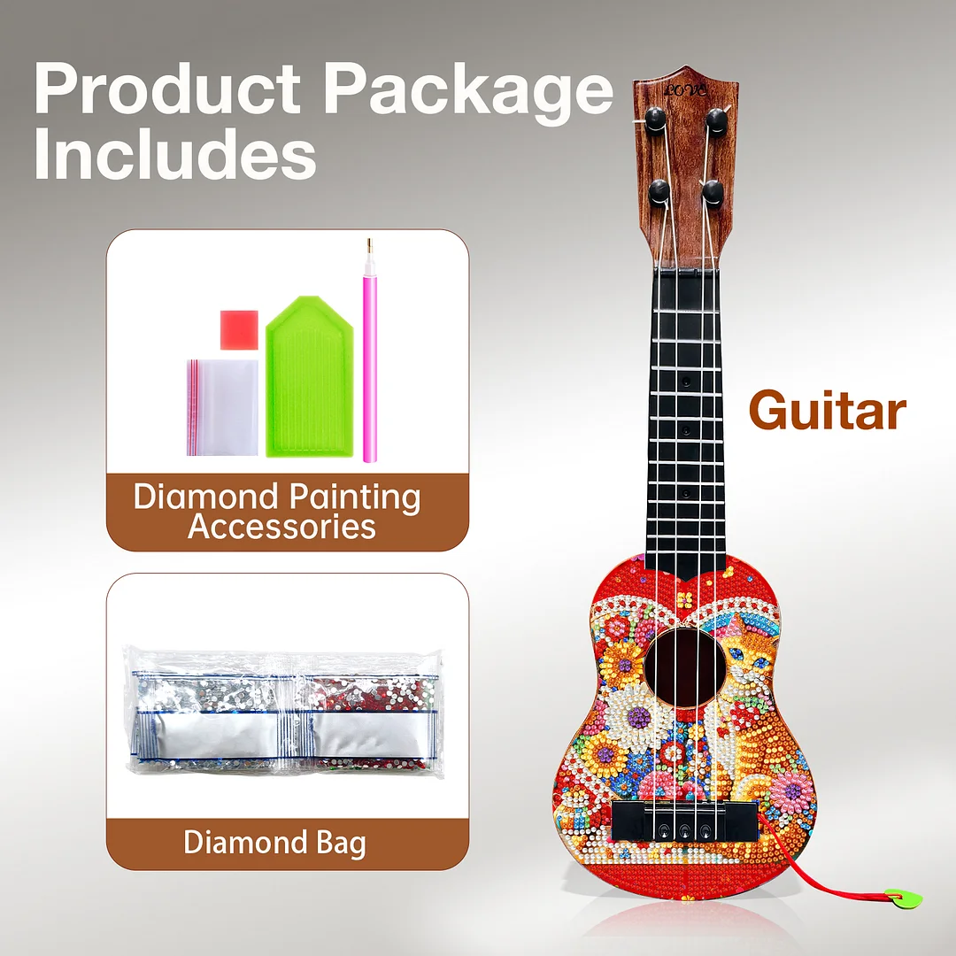 DIY Wooden Guitar Diamond Art Ornament Unique Unique Gifts for Musicians (Cat)