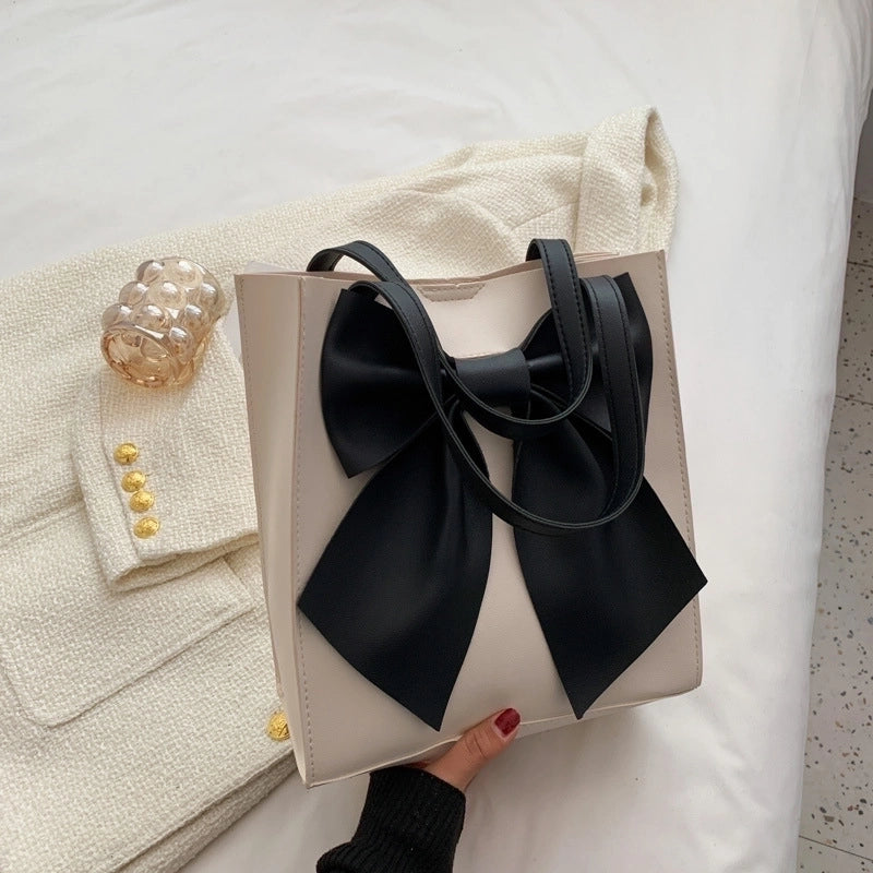 Women’s Medium Pu Leather Bow Knot Streetwear Square Magnetic Buckle Handbag